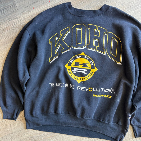 VINTAGE 90s | KOHO Revolution Big Logo Hockey Crew Sweater sz XL