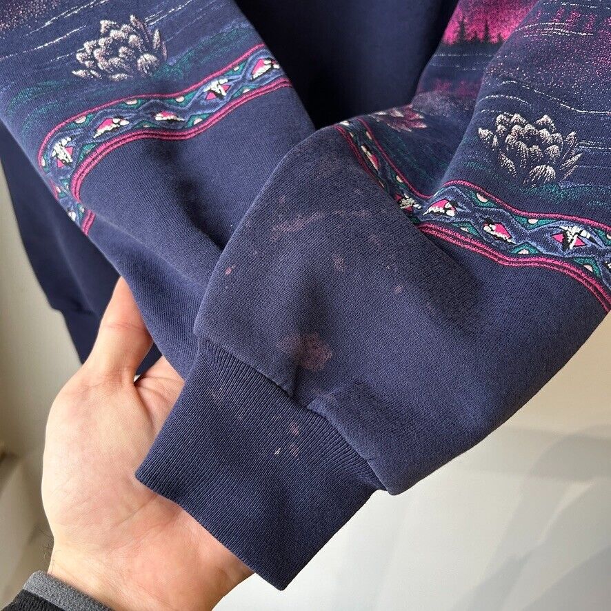 VINTAGE 90s | Loons Midnight All Over Nature Print Artisans Sweater sz L