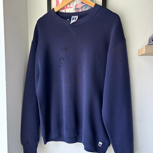 VINTAGE | Russell Athletic Blank Navy Crewneck Sweater sz L Made in USA