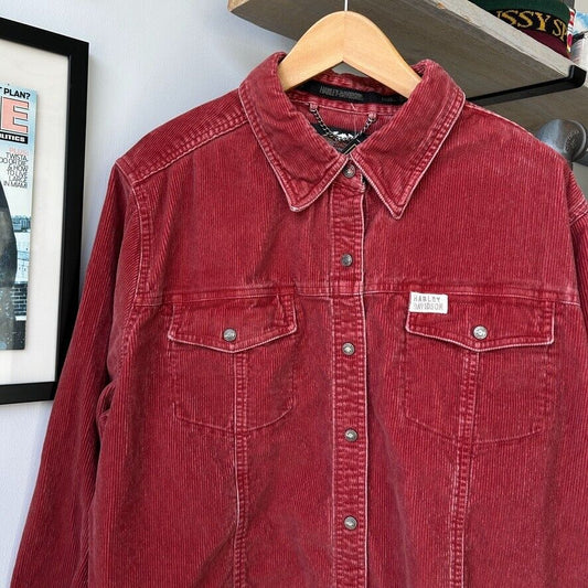 VINTAGE | Harley Davidson Corduroy Button Snap Shirt sz XXL