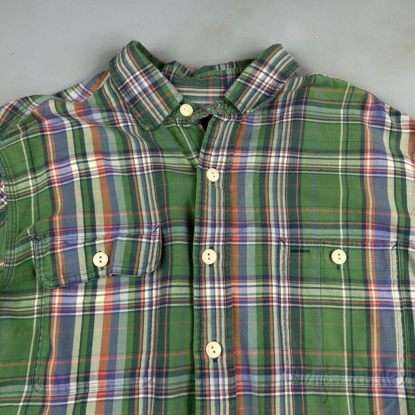 VINTAGE Ralph Lauren Polo Green Striped Button Up Shirt sz Large Adult