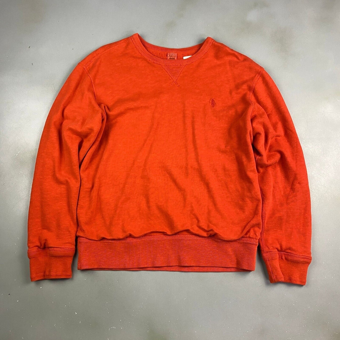 VINTAGE Ralph Lauren POLO Orange Thermal Lined Crewneck Sweater sz Large Adult