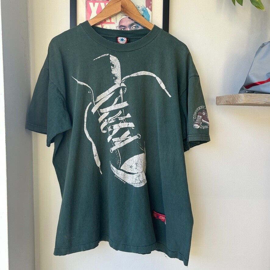 VINTAGE 90s | Converse All Star Faded Thrashed Shoe T-Shirt sz XL