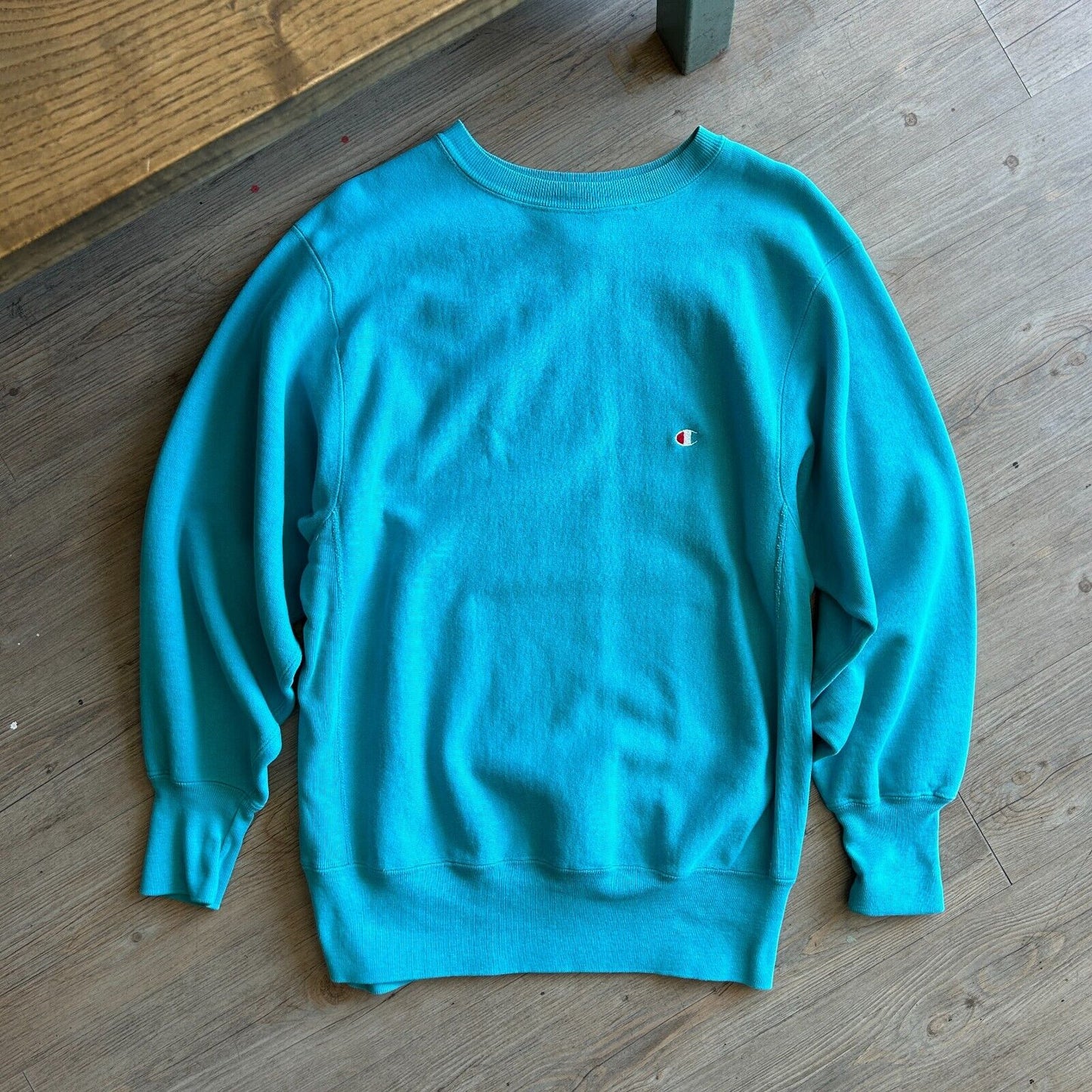 VINTAGE 90s | Champion Reverse Weave Teal Blue Crew Sweater sz XL