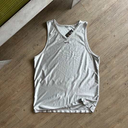 1990s | NIKE Mid Swoosh Silver Sleeveless Jersey Shirt sz L