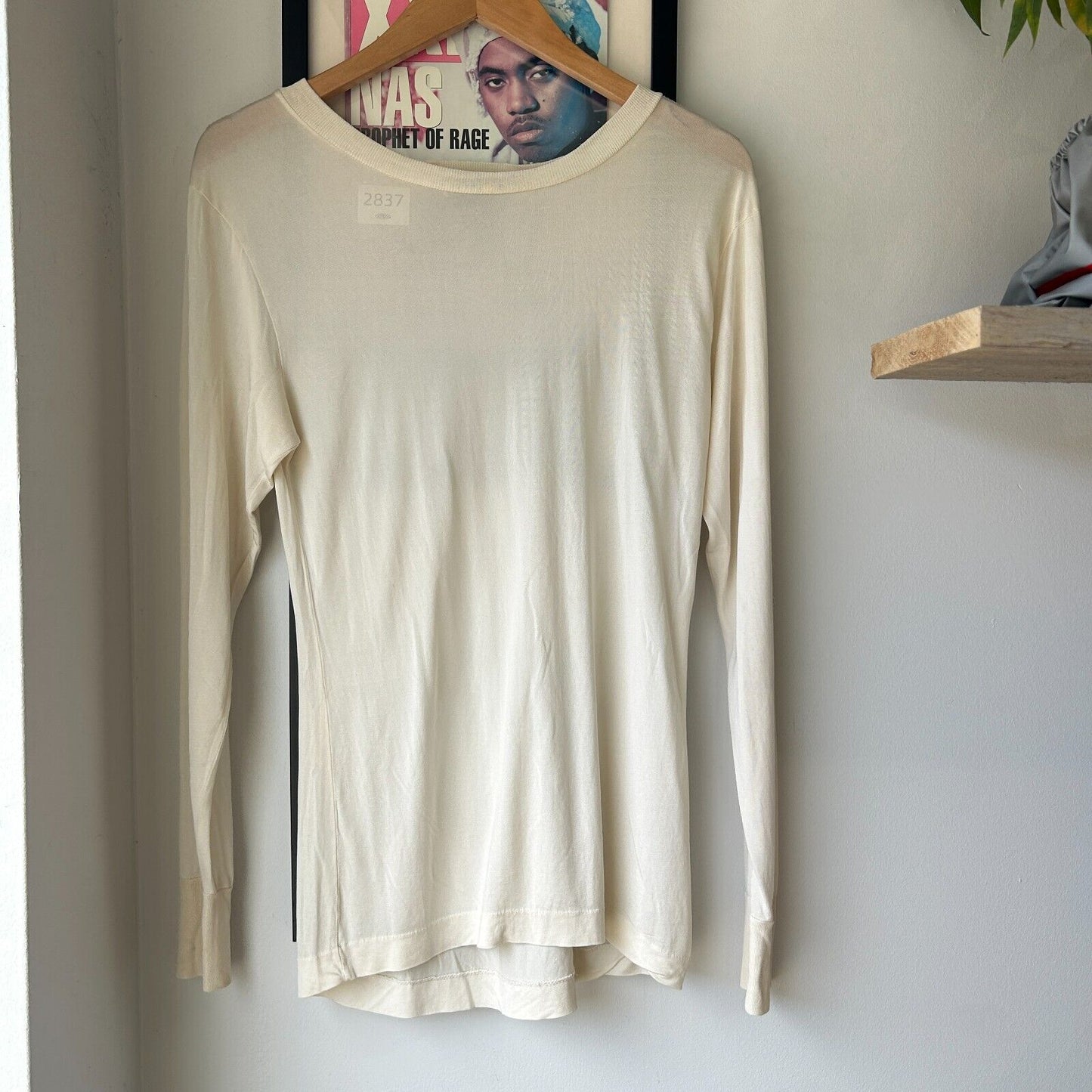 VINTAGE 80s | L.L Bean Sheer Spandex Cream Long Sleeve T-Shirt sz S