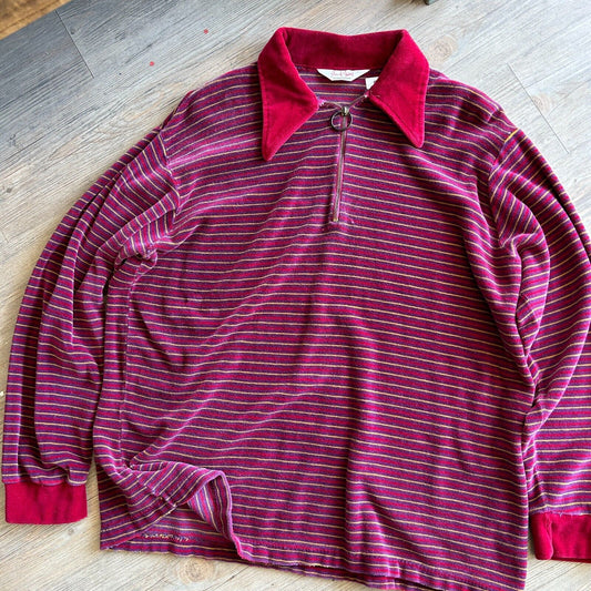 VINTAGE 70s | Break Away 1/4 Zip Striped Rugby Polo Shirt sz L