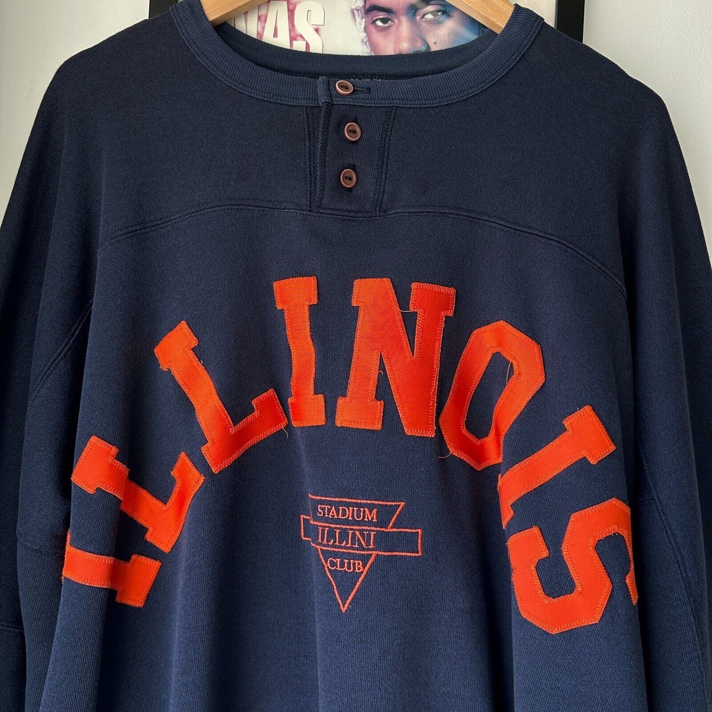 VINTAGE 90s | Illinois Henley Collegiate Crewneck Sweater sz XL