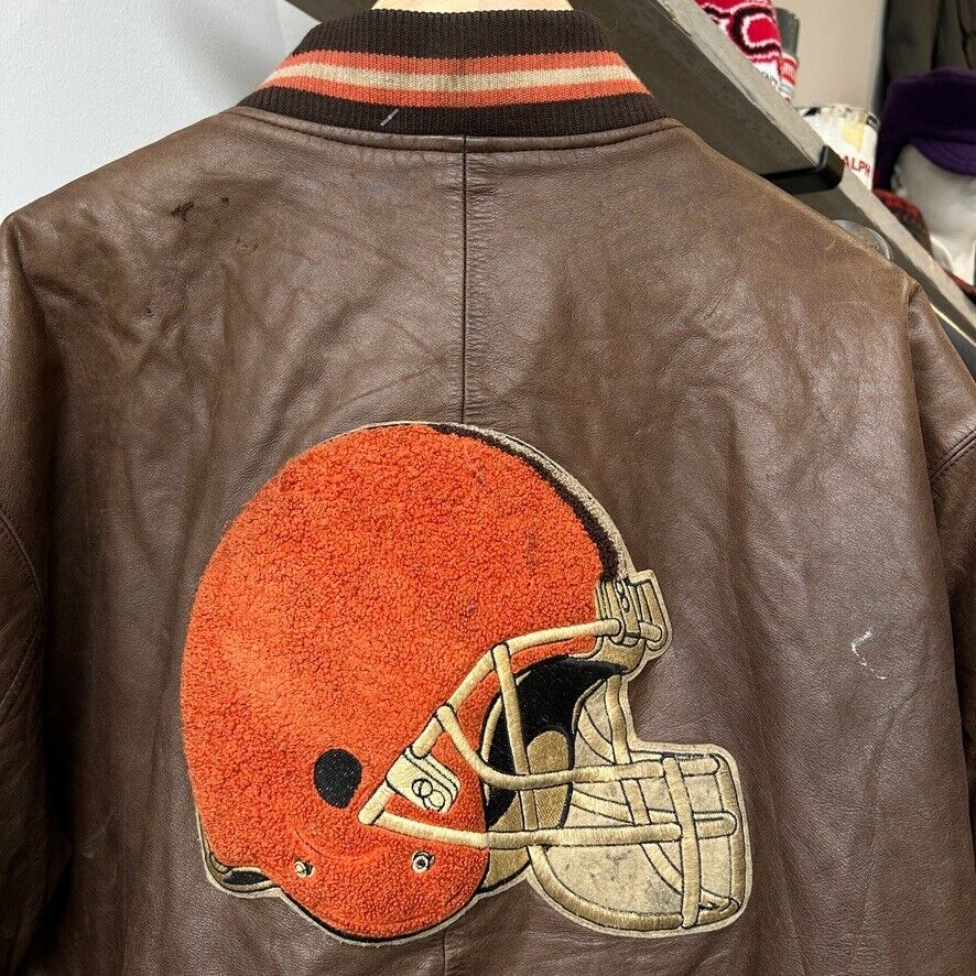 VINTAGE 90s | Cleveland Browns Football Leather Bomber Jacket sz XL