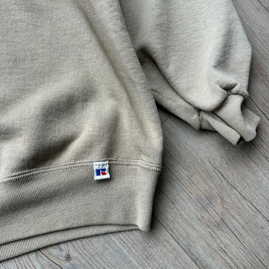 VINTAGE 90s | Russell Athletic Faded Tan Crew Sweater Made in USA sz XL