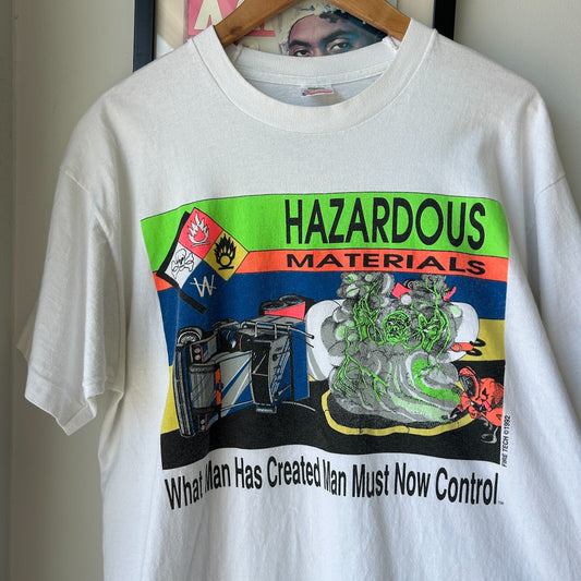 VINTAGE 90s | What Man Has Created Hazardous Materials T-Shirt sz XL