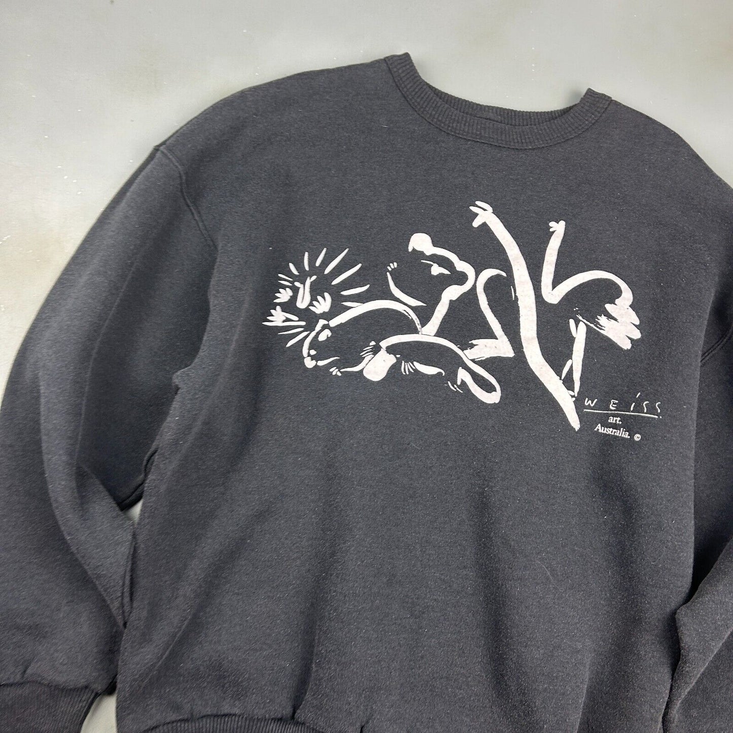 VINTAGE 90s | Australia Nature Art Print Weiss Crewneck Sweater sz L Adult