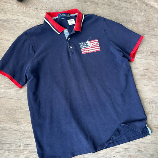 VINTAGE Y2k | Ralph Lauren NY Supply USA Flag Polo Shirt sz XL