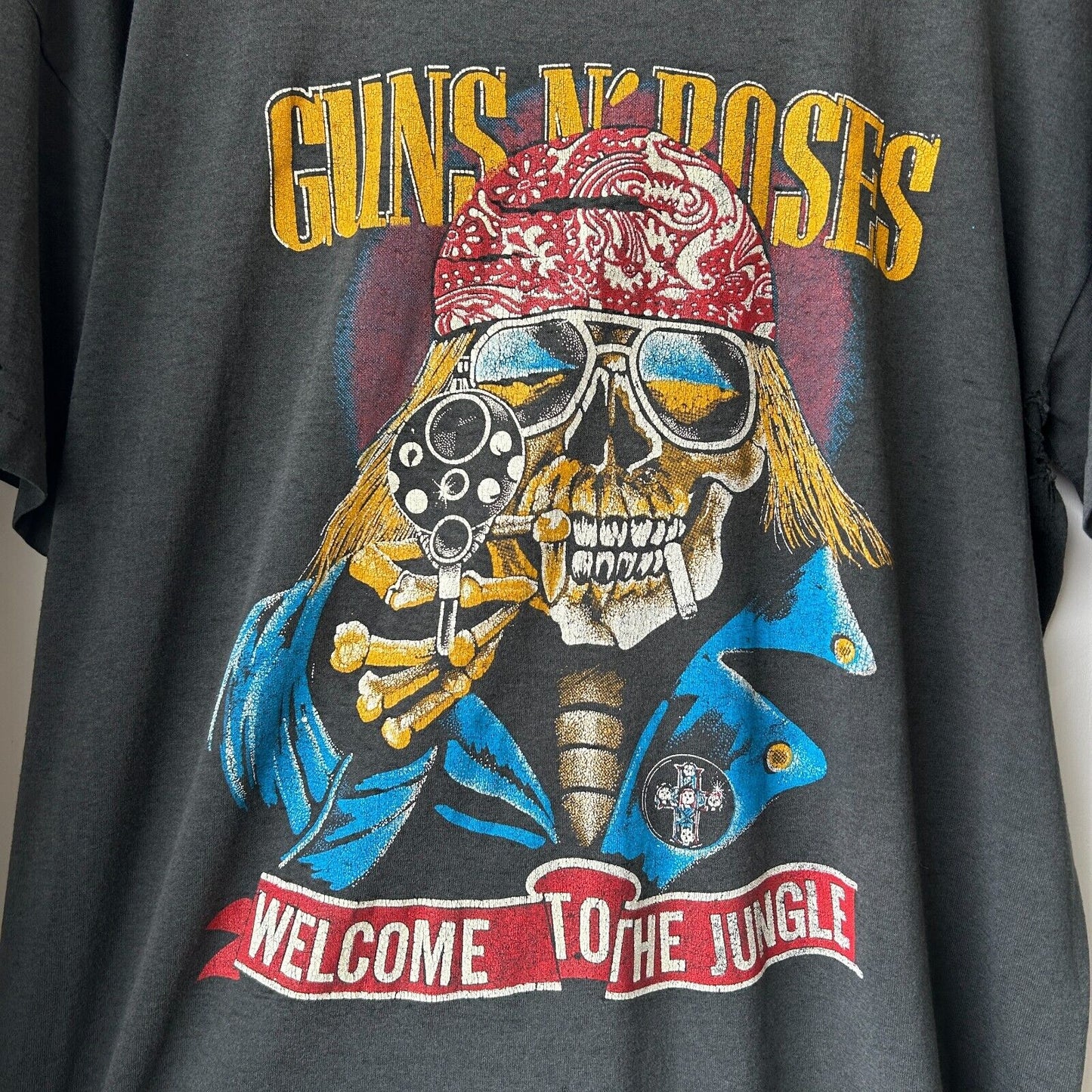 VINTAGE 80s | Guns N' Roses Welcome To The Jungle Thrashed Band T-Shirt sz L