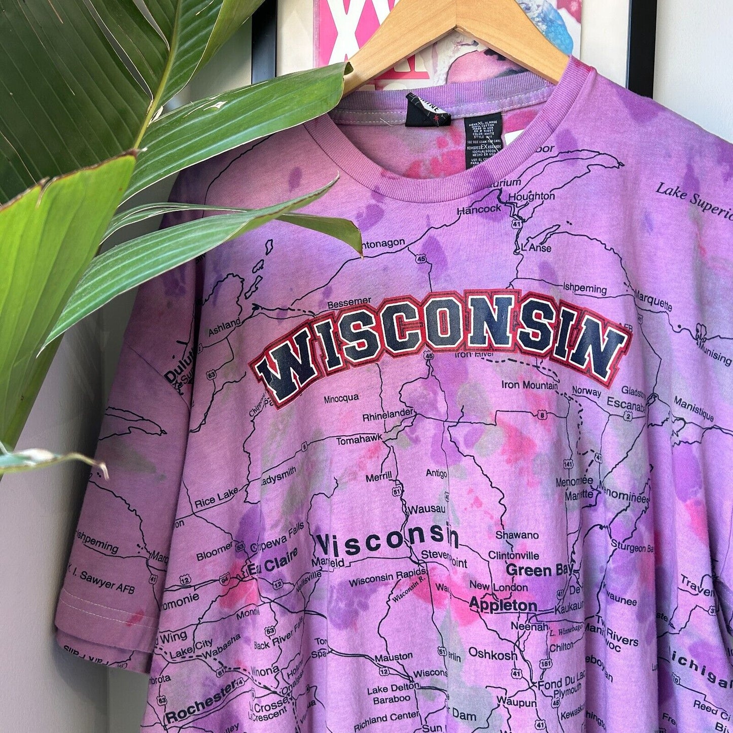 VINTAGE | Wisconsin All Over Map Graphic T-Shirt sz XL Adult