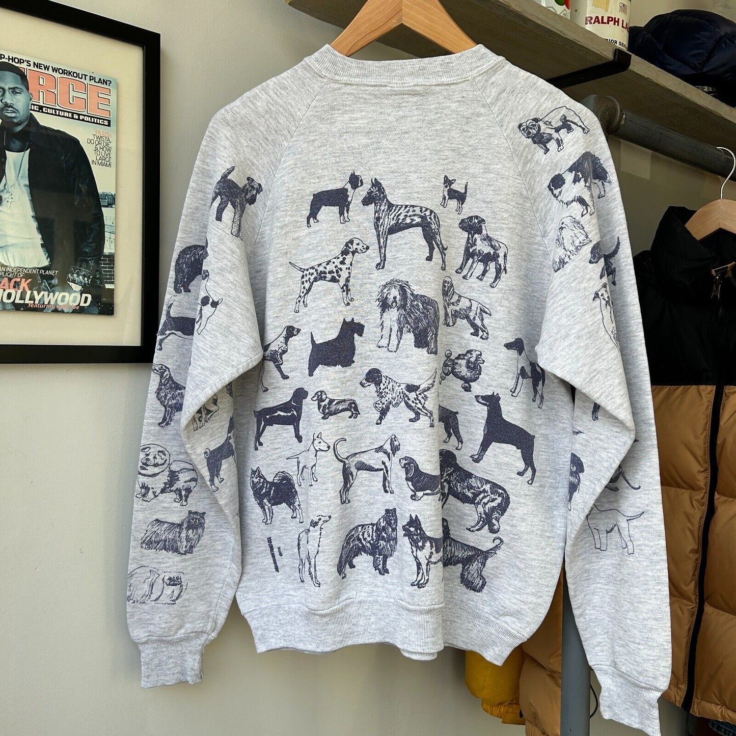 VINTAGE 90s | All Over Dog Print Crew Sweater sz L