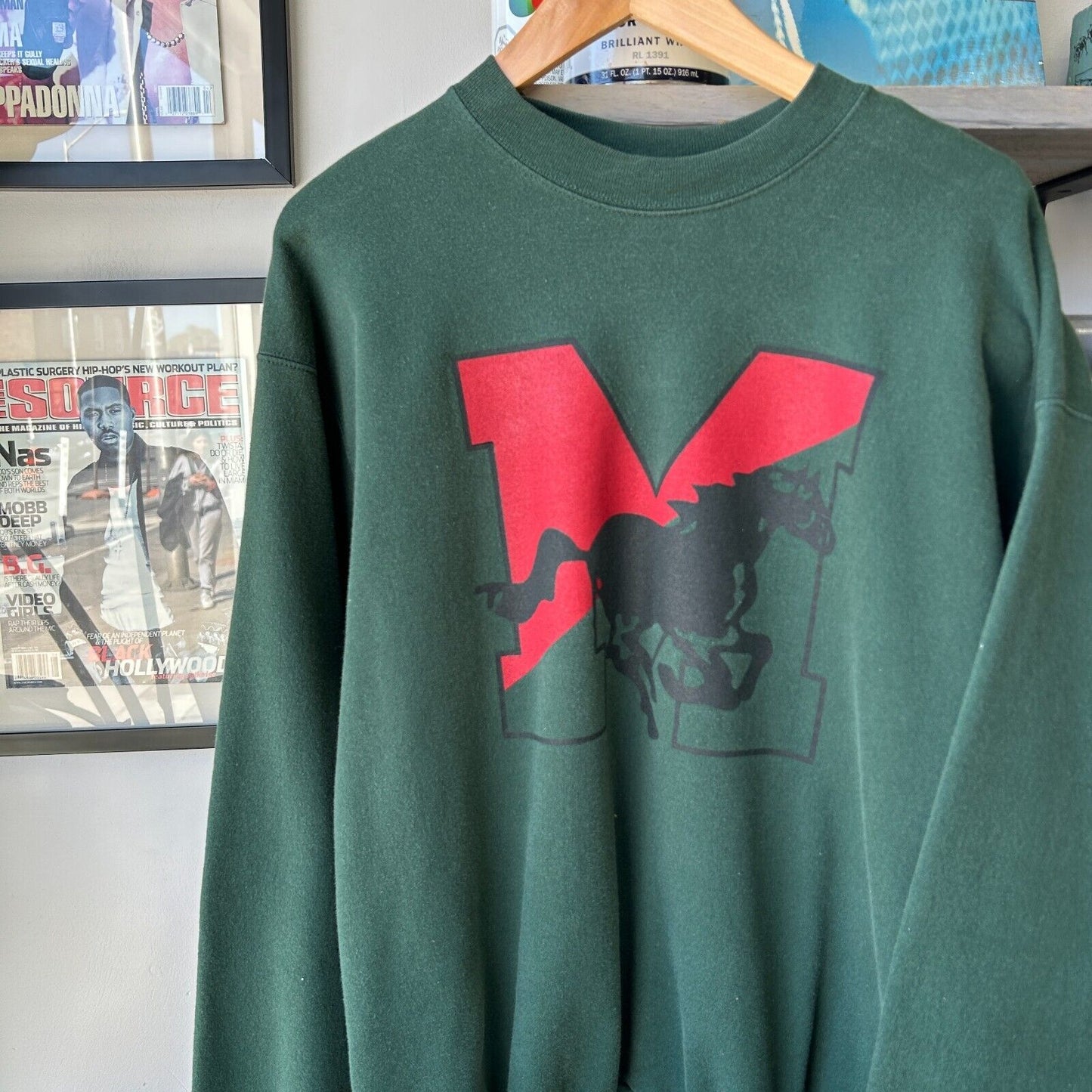 VINTAGE 90s | Mustang College Crewneck Sweater sz L Adult