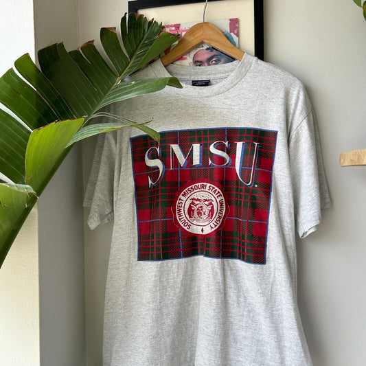 VINTAGE 90s | Southwest Missouri State Uni Plaid T-Shirt sz L