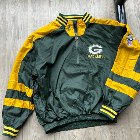 VINTAGE 90s | Pro Player Green Bay Packers 1/4 Zip Reversible Jacket sz L Adult