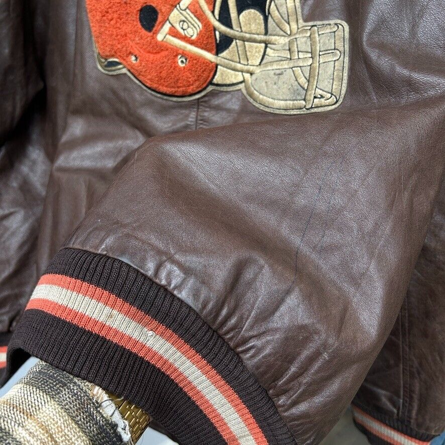 VINTAGE 90s | Cleveland Browns Football Leather Bomber Jacket sz XL