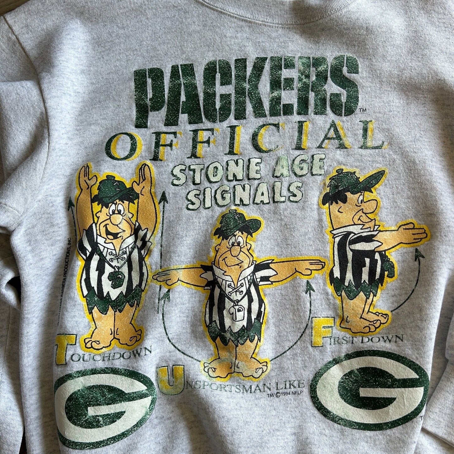 VINTAGE 90s | Green Bay Packers Stone Age Signals Sweater sz M Adult