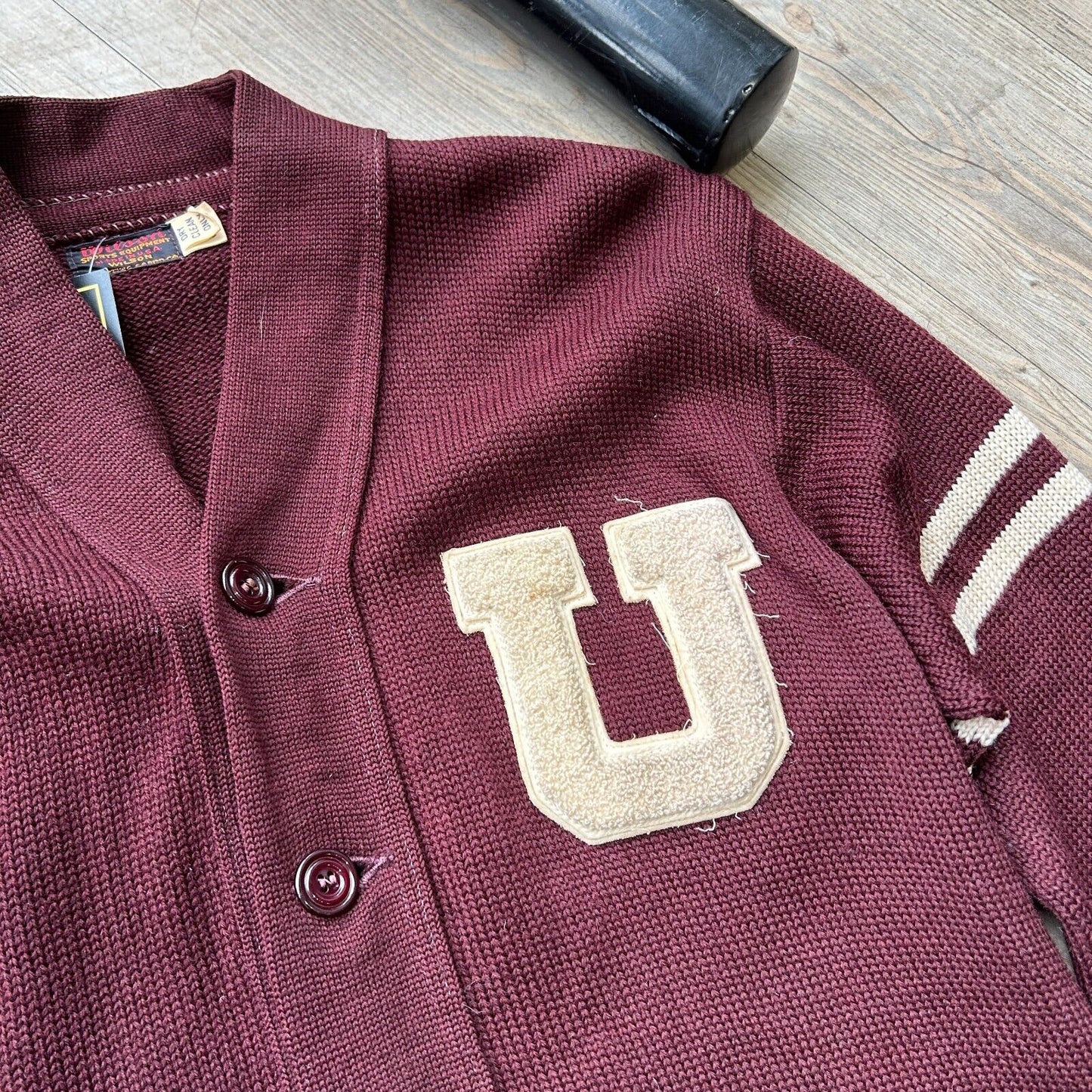 VINTAGE 70s | Wilson University Varsity Knit Cardigan Sweater sz 38 MED Adult