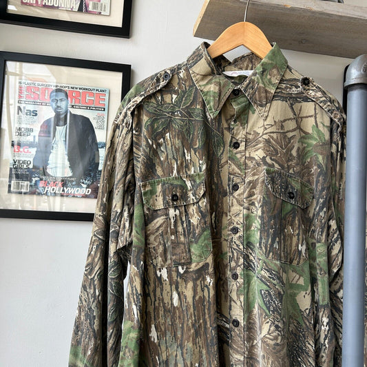VINTAGE 90s | Real Tree Camo Button Down Shirt sz XXL Adult