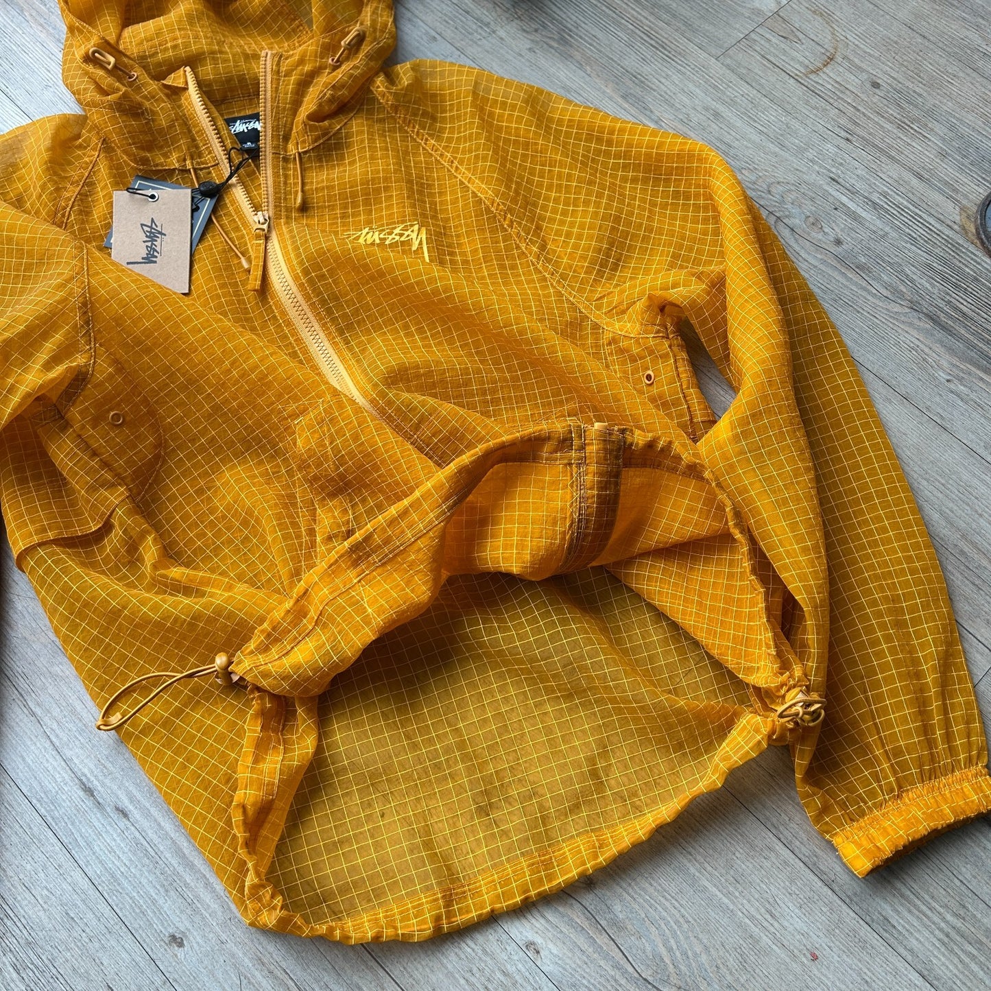 STUSSY | Beach Shell Transparent Ripstop Golden Yellow Jacket NWT sz S