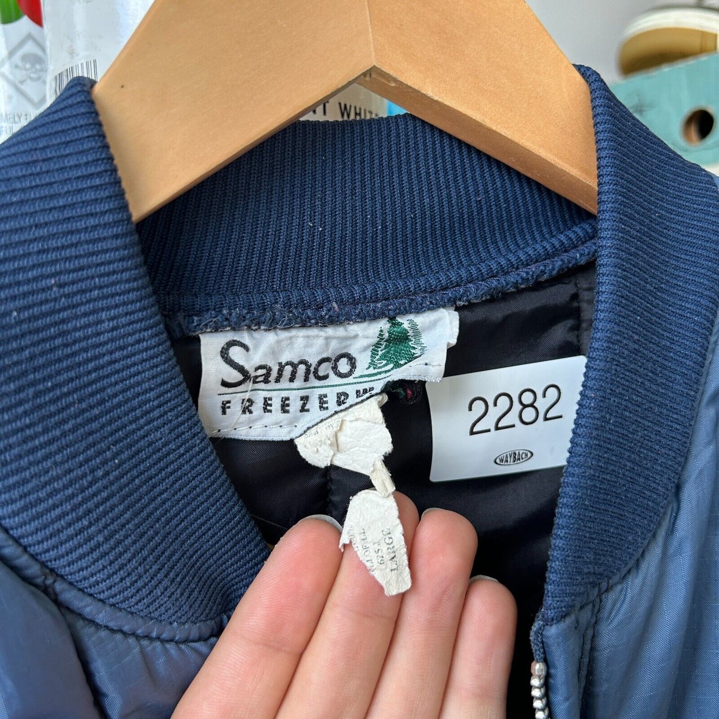 VINTAGE 70s 80s | Blank Navy Nylon Liner Bomber Jacket sz L Adult