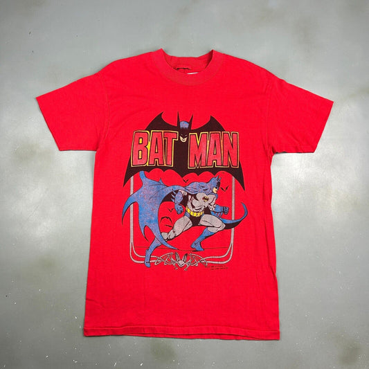VINTAGE 80s | BATMAN DC Comics Cartoon Red T-Shirt sz Small Men Adult