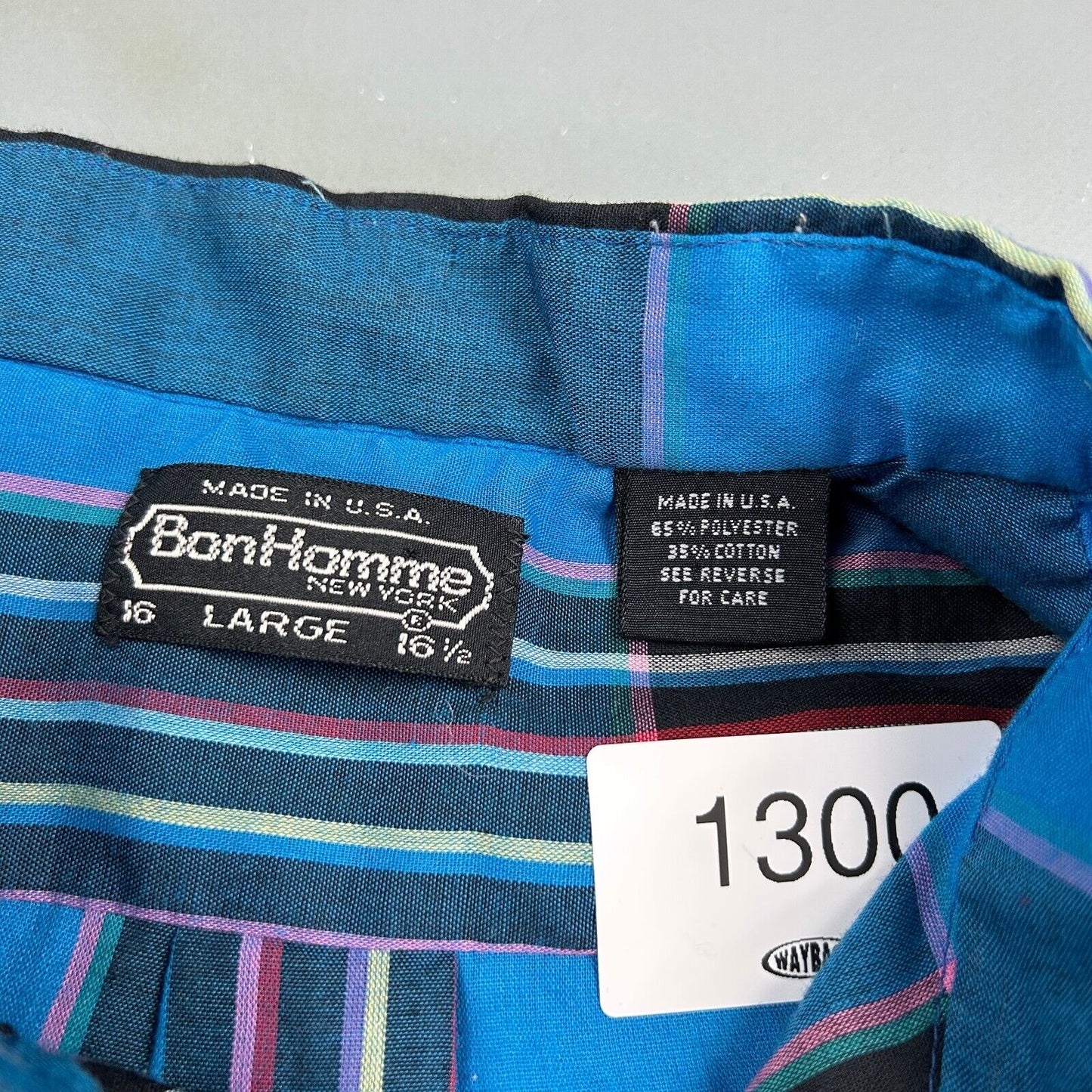 VINTAGE 80s Bon Homme NY Striped Button Up Shirt sz Large Adult
