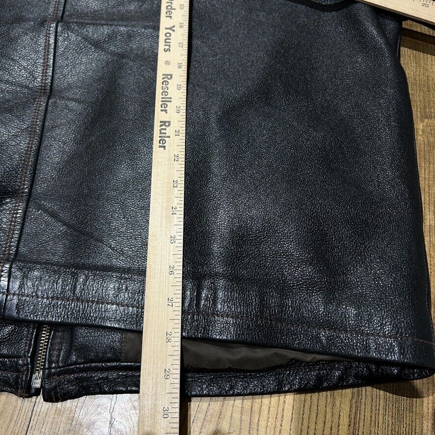 VINTAGE | Black Contrast Stitch Genuine Leather Jacket sz XL