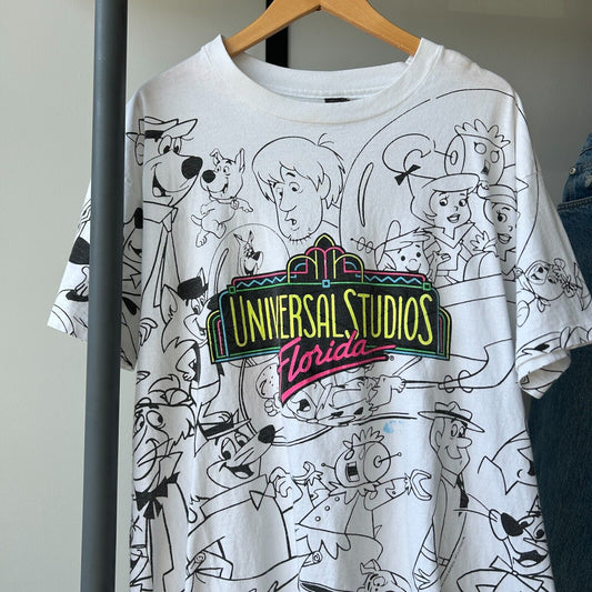 VINTAGE 90s | Universal Studios Florida All Over Print Cartoons T-Shirt sz M