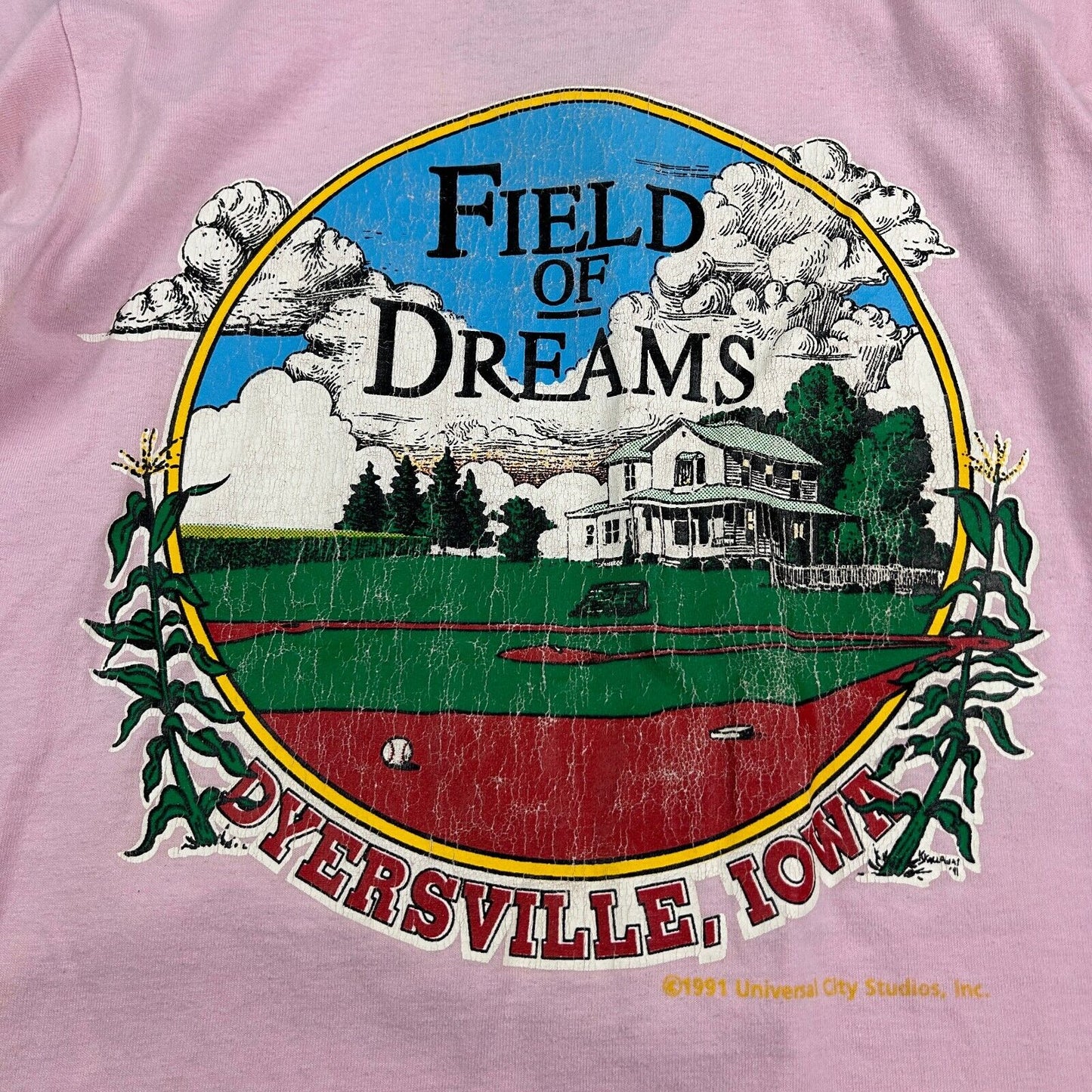 VINTAGE 90s | Field Of Dreams Iowa Pink T-Shirt sz XS Men Adult