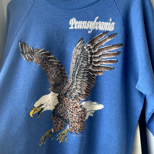 VINTAGE 1989 | Pennsylvania American Bald Eagle Blue Crewneck Sweater sz M Adult