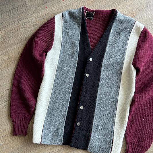 VINTAGE 70s | Campus Vertical Striped Cardigan Knit Sweater sz S/M