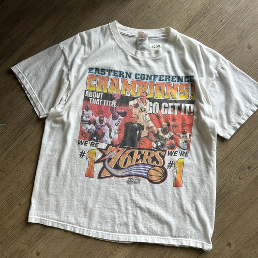 VINTAGE 2001 | Philadelphia 76ers Iverson NBA Playoffs Basketball T-Shirt sz XL