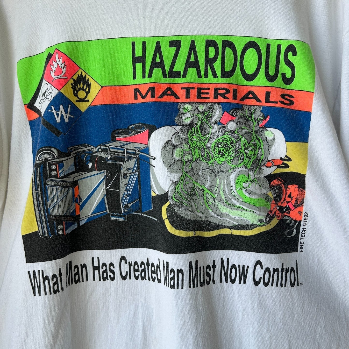 VINTAGE 90s | What Man Has Created Hazardous Materials T-Shirt sz XL