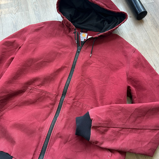 VINTAGE | Carhartt Dark Red Zip Hooded Jacket sz L