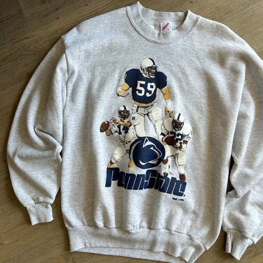 VINTAGE 90s | Penn State Football Players Illustration Sweater sz L