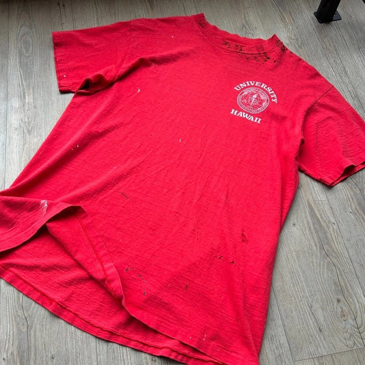 VINTAGE 90s | University Of Hawaii Faded Thrashed Logo T-Shirt sz L