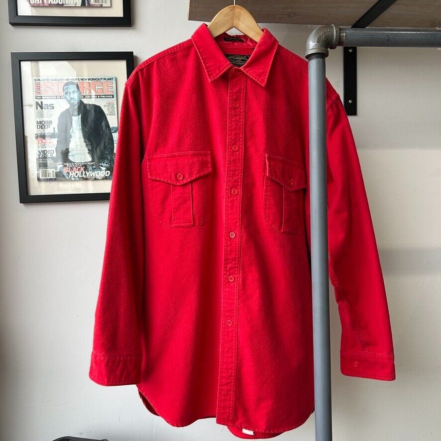 VINTAGE 90s | Eddie Bauer Chamois Cloth Red Button Down Shirt sz L