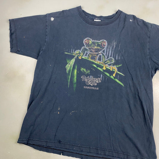 VINTAGE Rainforrest Cafe Nashville Distressed Navy T-Shirt sz Large Adult