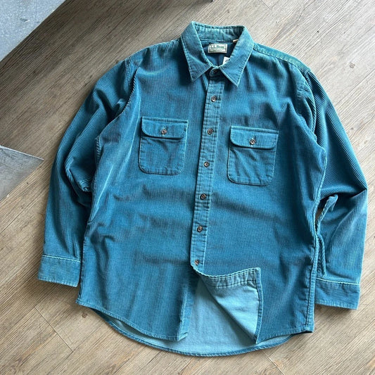 VINTAGE 90s | L.L Bean Clay Blue Jumbo Corduroy USA Made Button Down Shirt sz XL