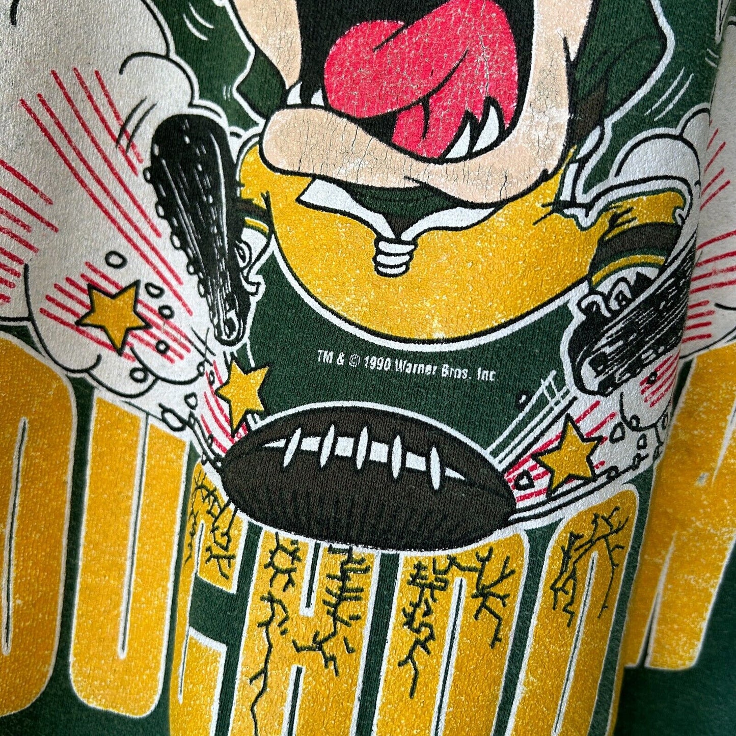 VINTAGE 90s | Green Bay Packers TAZ Football Cartoon Sweater sz L Adult