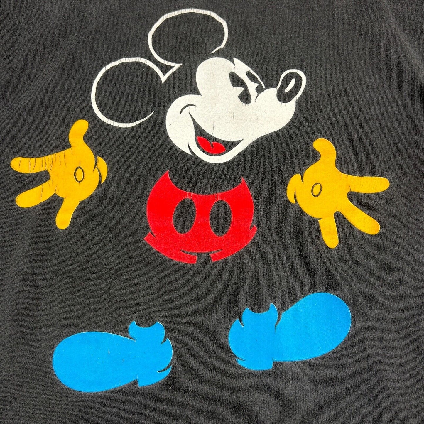 VINTAGE 90s Mickey Mouse Cartoon Black Faded T-Shirt sz XL Adult