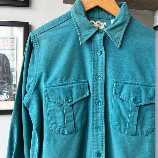 VINTAGE 90s | L.L Bean Chamois Cloth Teal Button Down Shirt sz XS-S