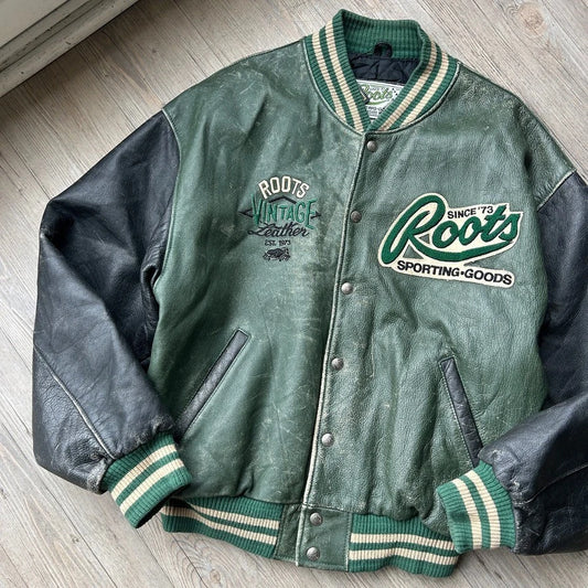 VINTAGE | Roots Sporting Goods Canada Leather Bomber Jacket sz L