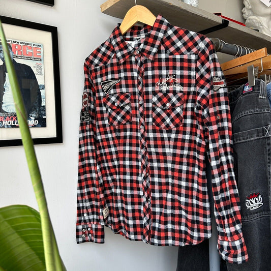 VINTAGE | Harley Davidson Chain-Stitched Plaid Button Down Shirt sz S/M