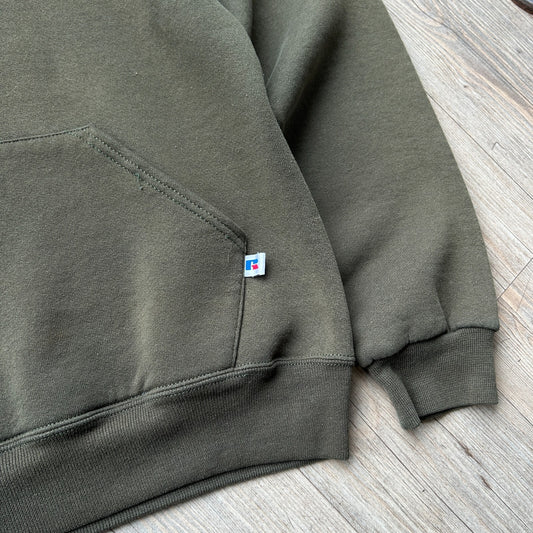 VINTAGE | Russell Athletic Faded Olive Green Hoodie Sweater sz M